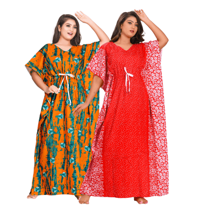 Fabimi Women's 2-Pack Cotton Kaftan Nightgowns: Sleep in Style and Comfort (Large Size) - Multi Color 4 Fabimi Women's 2-Pack Cotton Kaftan Nightgowns: Sleep in Style and Comfort (Large Size) - Multi Color 4