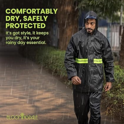 Rain Coat for Men & Women Waterproof Bike Raincoat for Men with Pant Set Reflective Raincoat for Women, Boys & Girls Adjustable Top and Bottom Rain Coat for Women with Bag - Black