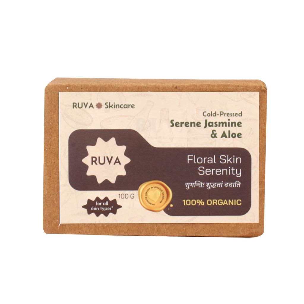 RUVA Handmade Serene Jasmine & Aloe Cold-Pressed Ayurvedic Soap Bar with Pure Aloe Vera | Soothes & Hydrates | Velvety Lather, Face Safe | Natural Skincare for All Skin Types