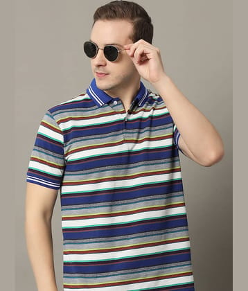 GET GOLF Pack of 1 Cotton Blend Regular Fit Striped Half Sleeves Men's Polo T Shirt ( Blue )