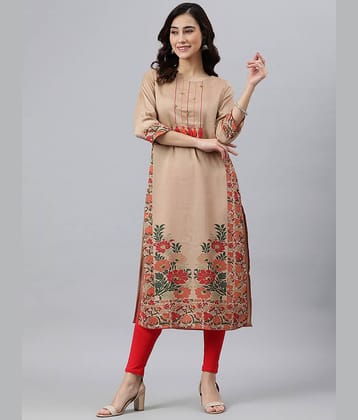 Janasya Silk Blend Printed Straight Women's Kurti - Beige ( Pack of 1 )