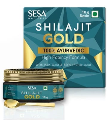 Sesa Shilajit Gold 10 g Resin I  With 24k Swarna Vark |  Contains More than 60% Fulvic Acid (Certificate Included) | Helps Boost Stamina, Immunity & Muscle Recovery| 100 % Ayurvedic
