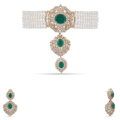 Ifza - Green Doublet & Pearl Choker