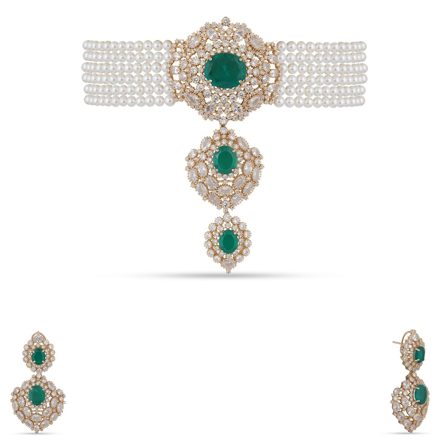 Ifza - Green Doublet & Pearl Choker