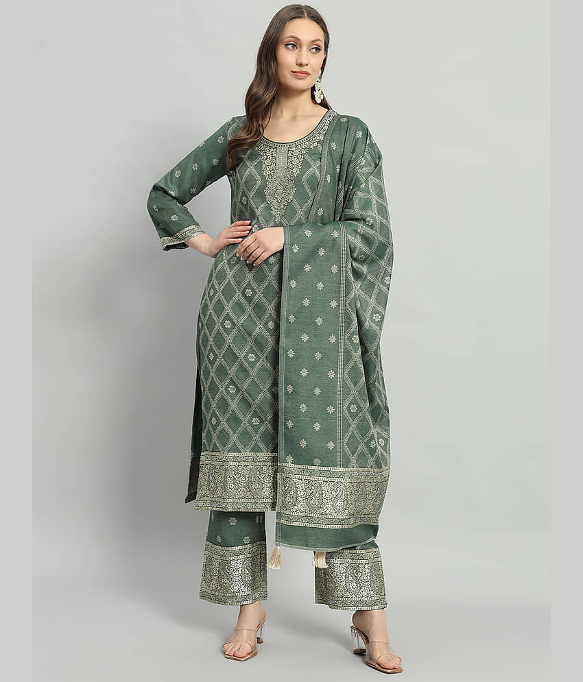 SAFAA Unstitched Woollen Self Design Dress Material - Green ( Pack of 1 )