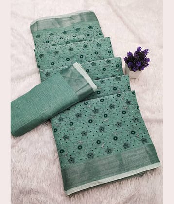 HEMA SILK MILLS Linen Printed Regular Saree With Unstitched Blouse Piece ( Multicolor )