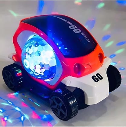 Zenex Store Stunt Car 360 Degree Rotating Future Car 4D Lights Sounds Musical Toy for Kids - Red & White