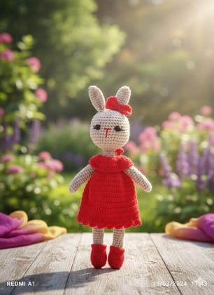 Sakha Crochet Bunny Doll Cream Red Sakha Crochet Bunny Doll Cream Red