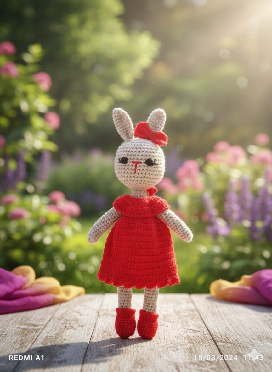 Sakha Crochet Bunny Doll Cream Red