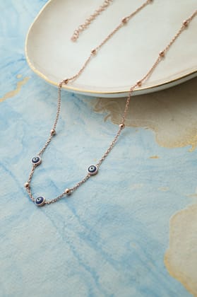 Stationed Evil Eye Rose Gold Plated Sterling Silver Chain-Rose / 16 inches adjustable upto 18 inches