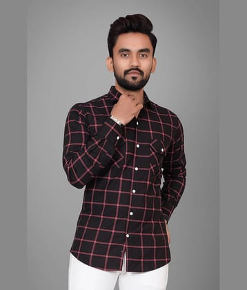 SUR-T Cotton Blend Regular Fit Checks Full Sleeves Men's Casual Shirt - Black ( Pack of 1 )