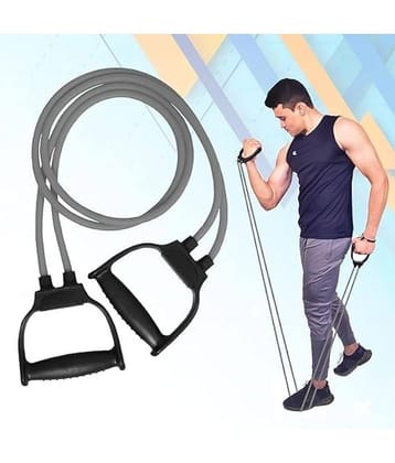 Double Toning Resistance Band Tube Exercise Band for Stretching, Full Body Workout Immunity Boost, Home Gym and Toning for Men and Women-Grey, Pack of 1