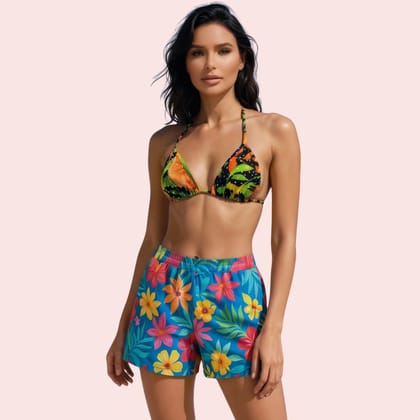 Rainforest Floral Print Triangle Bikini Top (Top Only)