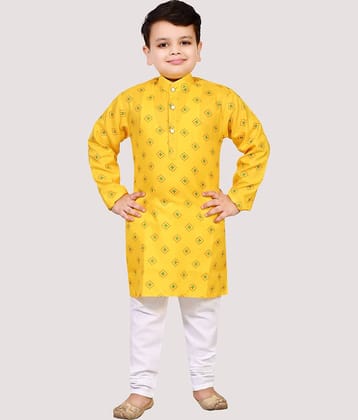 Arshia Fashions Boys Cotton Ethnic - Pattern Kurta Pant Set ( Yellow , Pack of 1 )