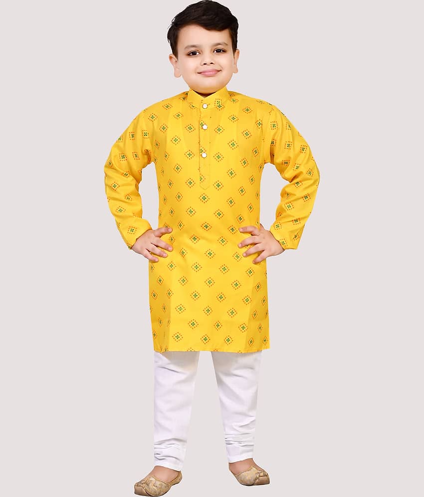 Arshia Fashions Boys Cotton Ethnic - Pattern Kurta Pant Set ( Yellow , Pack of 1 )