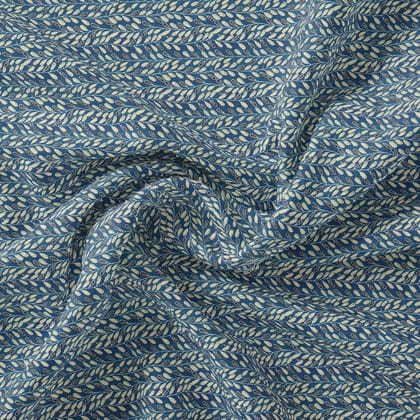 Beautiful Valley Of Leaves With Blue Digital Printed Fabric-Polyester / Japan Satin / 110 CM | 43 Inch