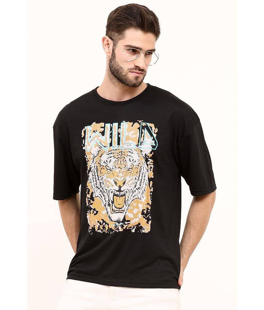 Leotude Pack of 1 Cotton Blend Oversized Fit Men's T-Shirt ( Black )