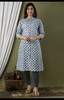 Beautiful Design Princess Cut Printed Cotton Kurti for Women-M 38
