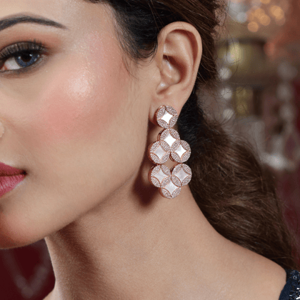 Rose Gold Mother of Pearl Dangle Earrings with American Diamonds