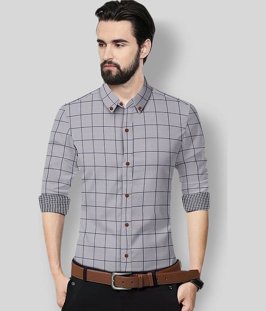 P&V - Grey Cotton Blend Regular Fit Men's Formal Shirt ( Pack of 1 )