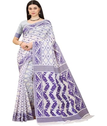NENCY FASHION Cotton Printed Saree With Unstitched Blouse Piece ( White )