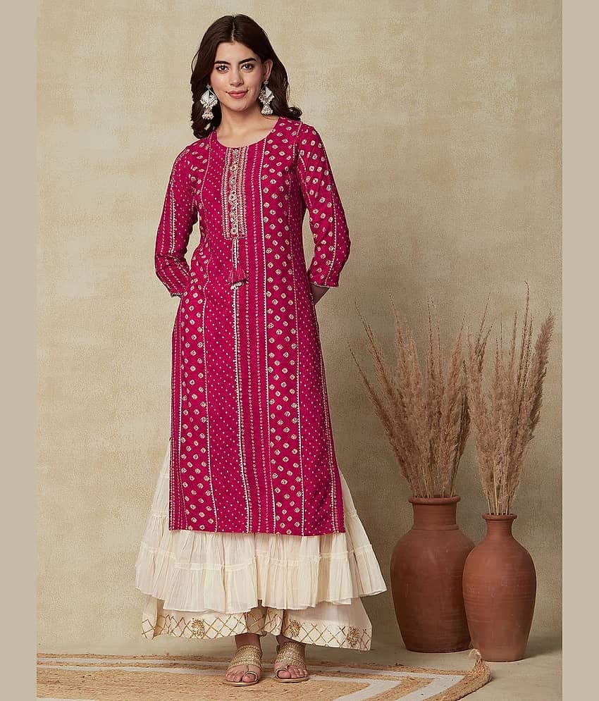 Kapadia Pack of 1 Rayon Printed Straight Women's Kurti - ( Pink )