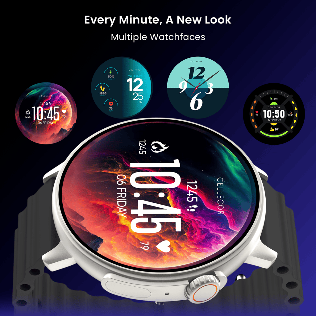 CELLECOR M7 PRO RAY 1.43" AMOLED Display | 700 NITS | AOD | BT-Calling | AI Voice | Split Screen | IP67 | Rotating Crown | SmartWatch (Golden Black)