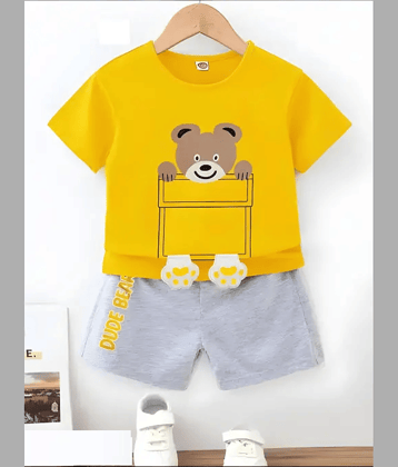 VELION Pack of 1 Boys Cotton Blend T-Shirt & Shorts Set ( Yellow )