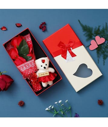 eCraftIndia Red & White Valentine's Rectangle Shaped Gift Box