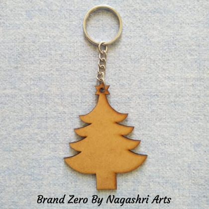 Brand Zero MDF Key Chain Christmas Tree Design - Combo Of 5 Pcs - Select Your preferred Size & Thickness