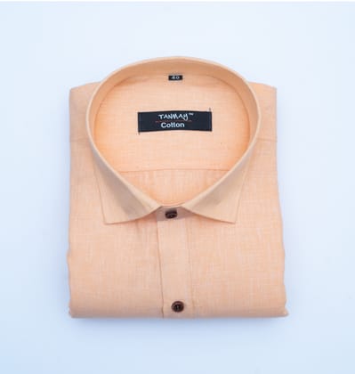 Cotton Tanmay Light Orange Color Linen Fill Formal Cotton Shirt For Men's-M (38 Inch) (97 CM) / Full
