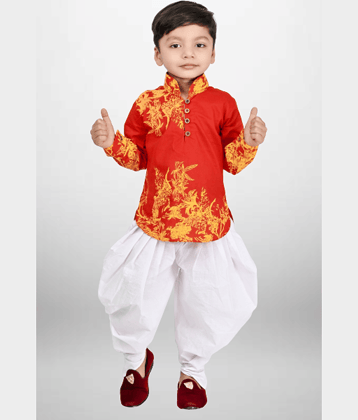 lucky h star garments Boys Cotton Blend Red Dhoti Kurta Set ( Pack of 1 )