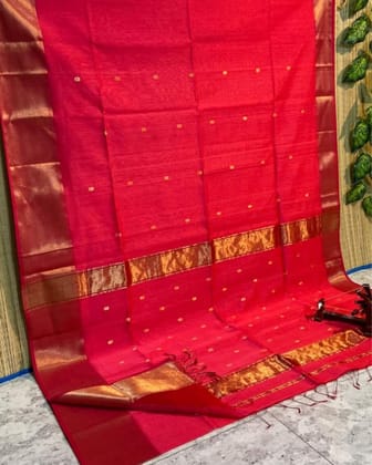 Alluring Maheshwari Silk Pure Handloom Saree Red