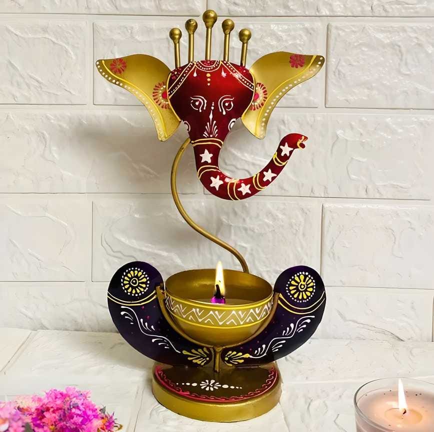 Intricately Crafted Spiritual Decor Ganesha with Tealight Candle Holder - Pooja Needs | Buy online on ZillyBuy