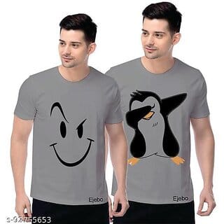 ENUX MEN PRINTED GREY HALF SLEEVE TSHIRT PACK OF 2 (Pack of 2)