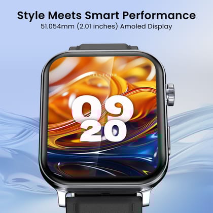 CELLECOR M9 Pro Blaze, 2.01" Amoled Display with Rotating Crown, Voice Assistance, Advanced Chipset, BT Calling, Fast Charge, 100+ Sports Mode & Watch Faces, Upto 5 Day Battery, IP67 (Black)