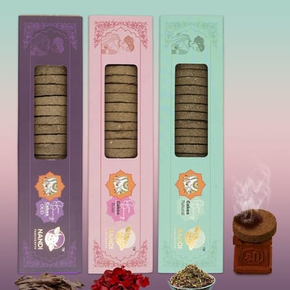 Nandi Panchgavya 100 Percent Desi Cow Dung Cake Kande (63 Pcs) (Oud, Rose, Natural Fragrance-Pack of 3)