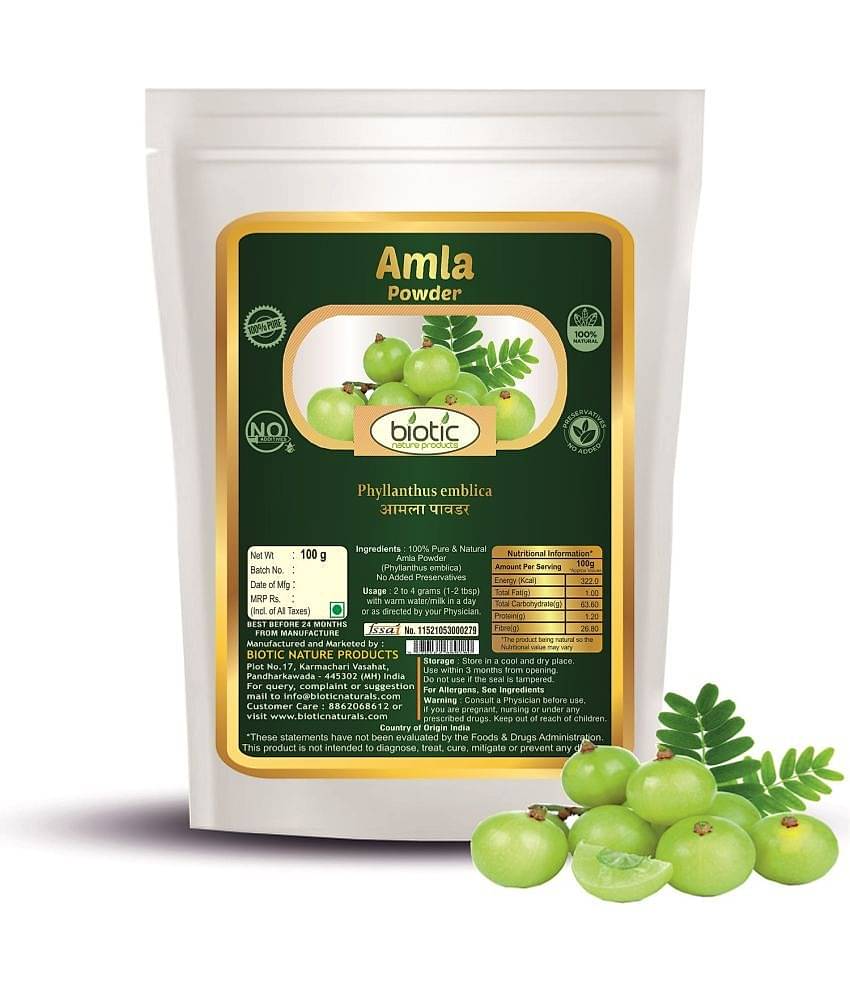 Biotic Natural Amla Powder (Indian Gooseberry) for Hair, Eating, Skin 100 gm