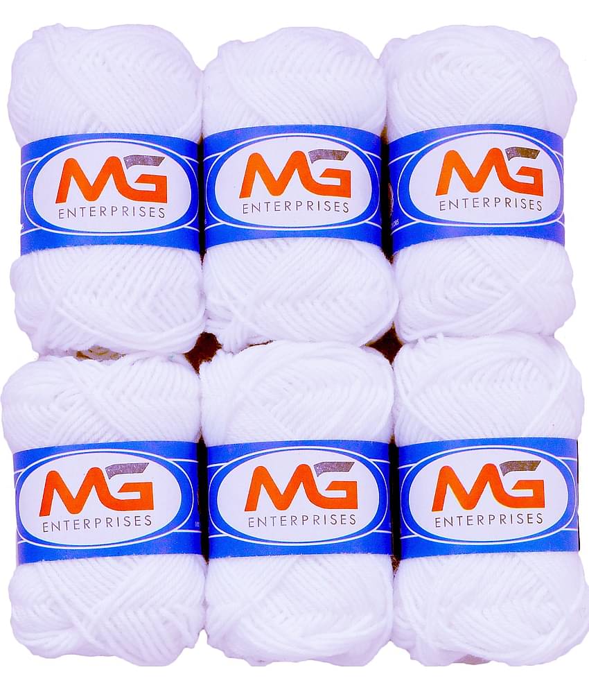 Wool White (6 pc) M.G  Wool Ball Hand Knitting Wool/Art Craft  Fingering Crochet Hook Yarn, Needle Knitting Yarn Thread Dyed