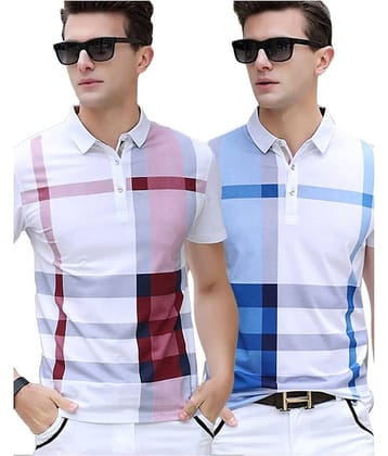 AUSK Pack of 2 Cotton Blend Regular Fit Printed Half Sleeves Men's Polo T Shirt ( Multicolor )