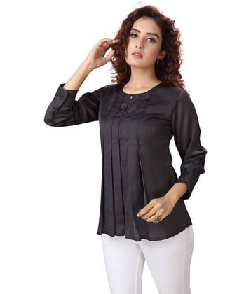 Madhuram Textiles Women's Silk Regular Top ( Black )