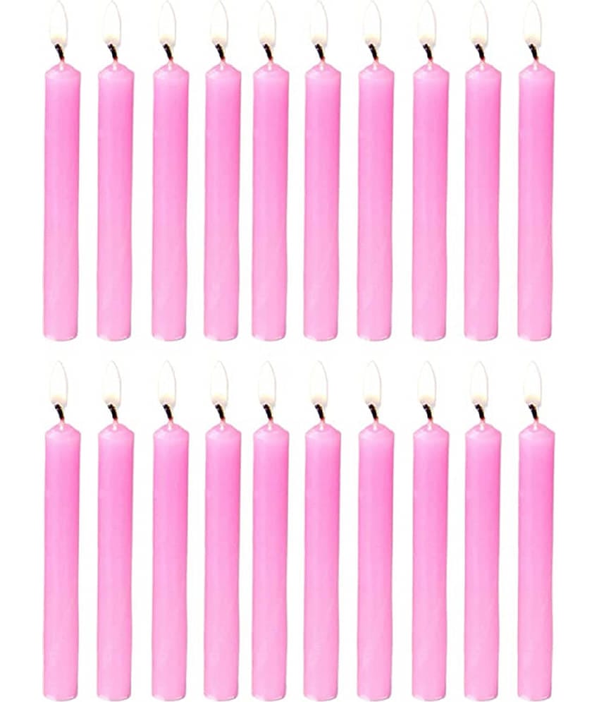 PROSPERRO LUMO - Pink Unscented Tapered Candle 10 cm ( Pack of 20 )