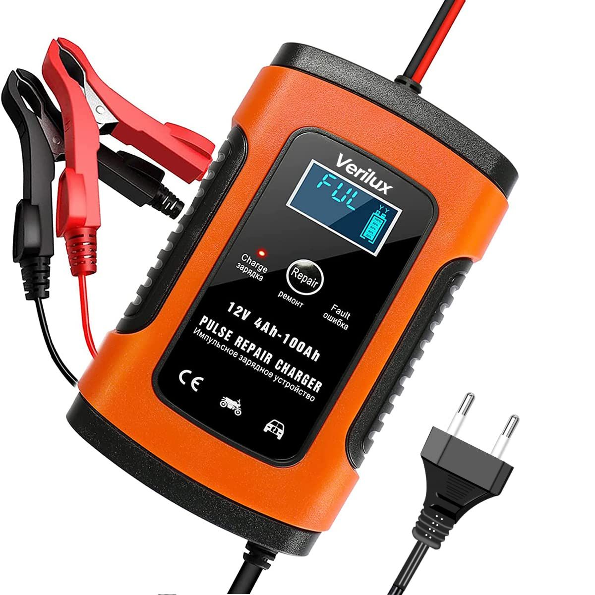Verilux Fully Automatic Battery Charger 5A 12V, Car Battery Charger & Maintainer- EU Plugfor Car, Motorcycle, Lawn Mower and More(Red) Verilux Fully Automatic Battery Charger 5A 12V, Car Battery Charger & Maintainer- EU Plugfor Car, Motorcycle, Lawn Mowe