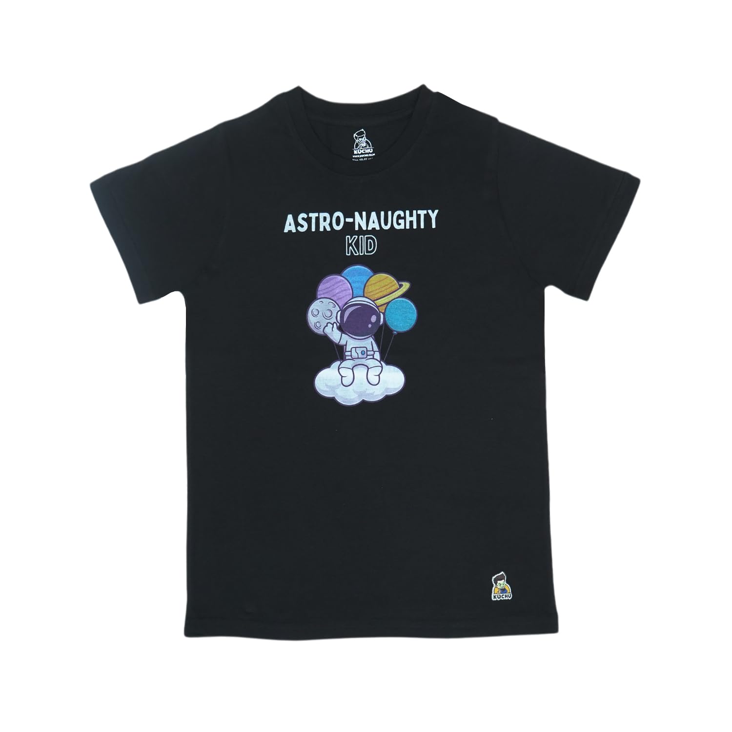 KUCHU Unisex Kids’ T-Shirt – Astro Naughty Cartoon Digital Print | Soft Cotton-Modal Blend | Breathable, Comfortable & Stylish Wear for Boys & Girls