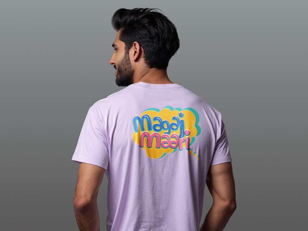 Taarak Mehta Ka Ooltah Chashmah| Lavender Back Printed Regular Fit T-Shirts For Men (MAGAJ MAARI)