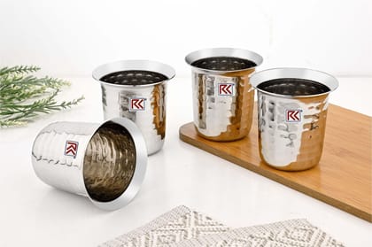 RK 18Guage Anand Glass 7 Stainless Steel Raindrop Hammered Finish Tableware Drinkware Tumbler Drinking Glasses for Home, Restaurants, Office Capacity 255Ml - Set of 4 Silver RK 18Guage Anand Glass 7 Stainless Steel Raindrop Hammered Finish Tableware Drinkware Tumbler Drinking Glasses for Home, Restaurants, Office Capacity 255Ml - Set of 4 Silver