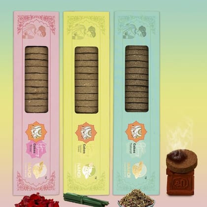 Nandi Panchgavya 100 Percent Desi Cow Dung Cake Kande (63 Pcs) (Rose, Lemongrass, Natural Fragrance-Pack of 3)
