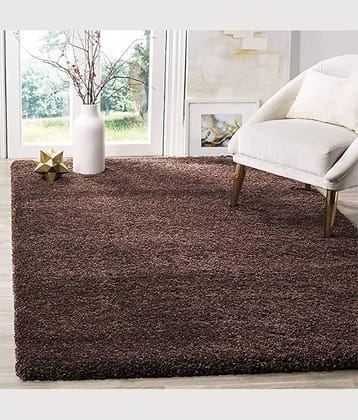 ANABIA CARPET Brown Polyester Carpet Plain 3x5 Ft