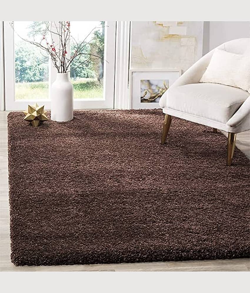 ANABIA CARPET Brown Polyester Carpet Plain 3x5 Ft
