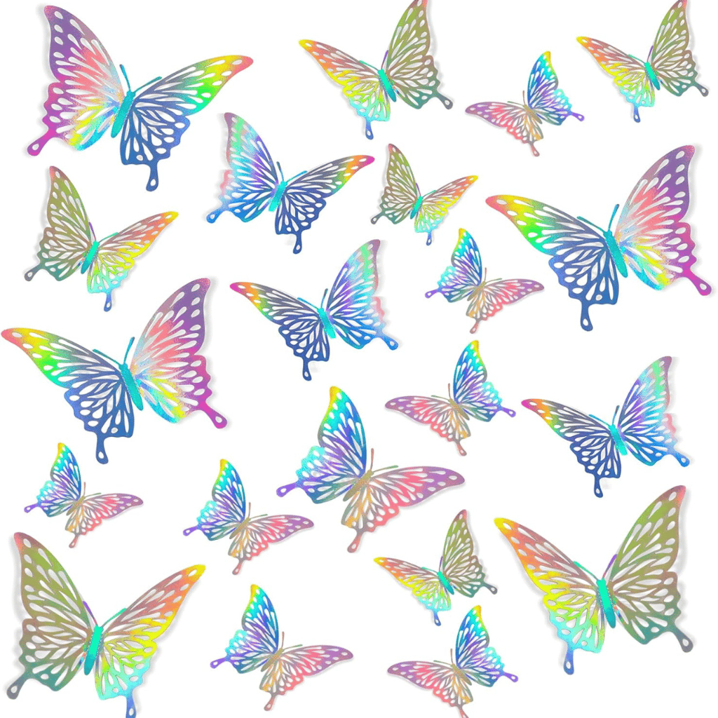 Iridescent 3D Butterfly Assorted Color w/Stickers - 12 PC - Party and Festive Needs | Buy online on ZillyBuy